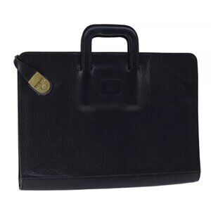 Burberrys Business Bag Leather Black Gold Auth